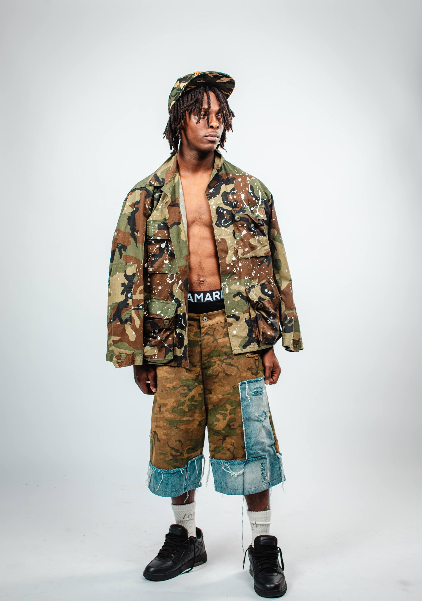 CAMO-DENIM JORTS